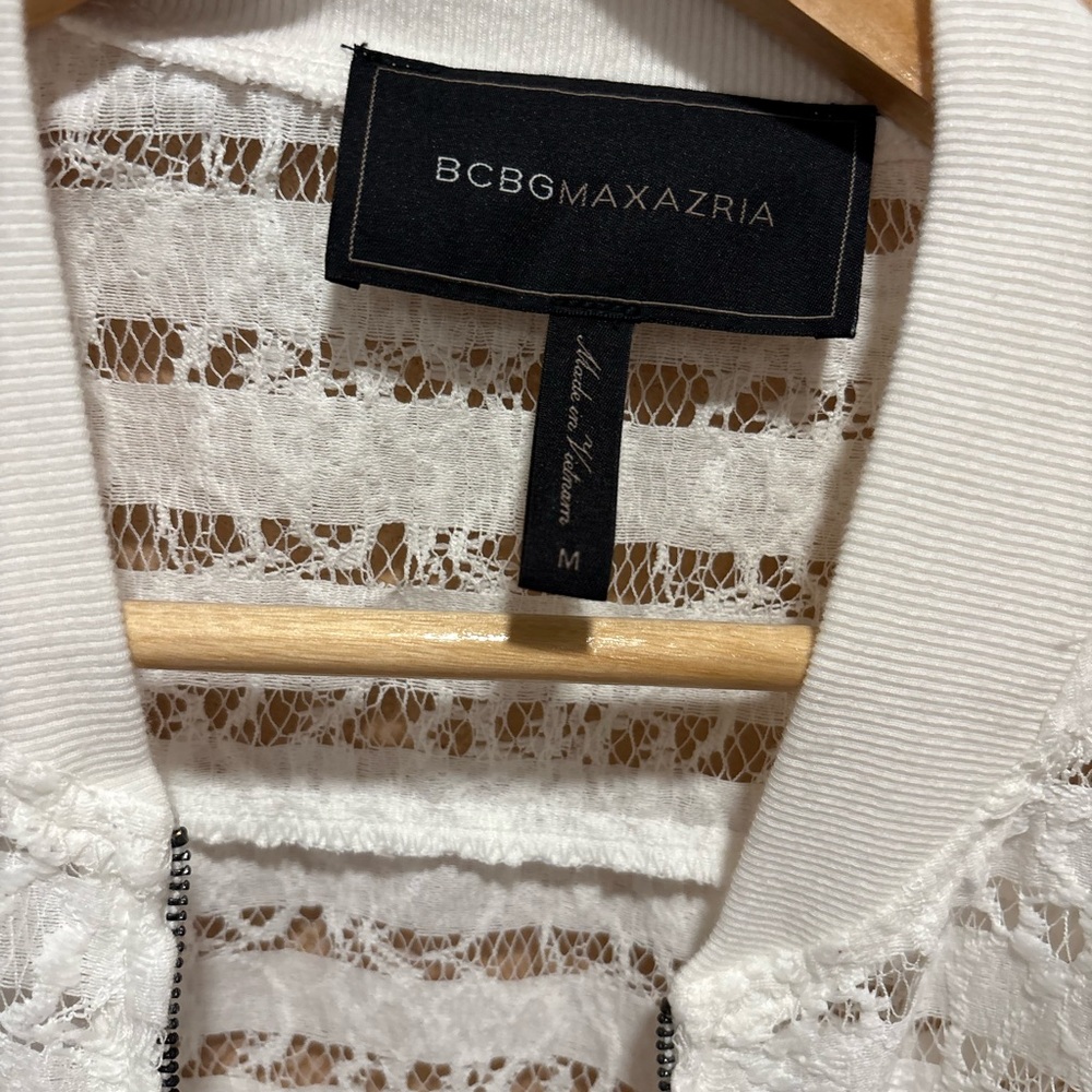 BCBGMaxAzria White Lace Bomber Jacket